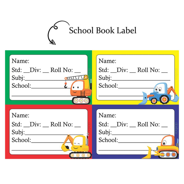 NP SCHOOL BOOK LABEL -Construction Vehicles