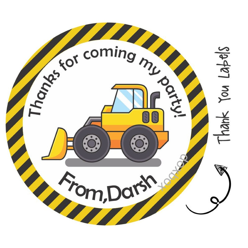 Round thank you label - Construction Vehicles