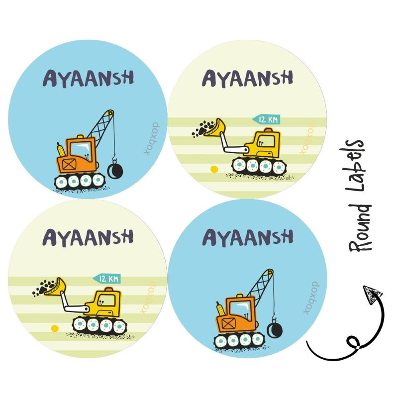 Round water proof label -Cute Construction Vehicles