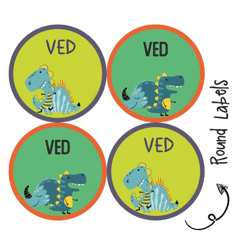 Round Waterproof Labels -Dino Colours