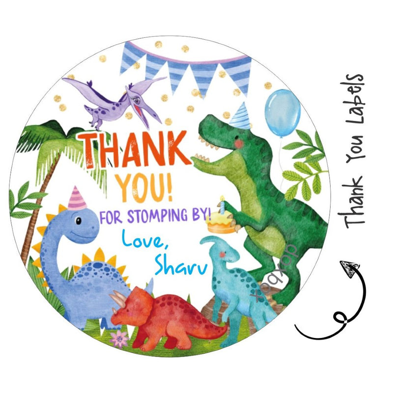 Round thank you label- Dino Party