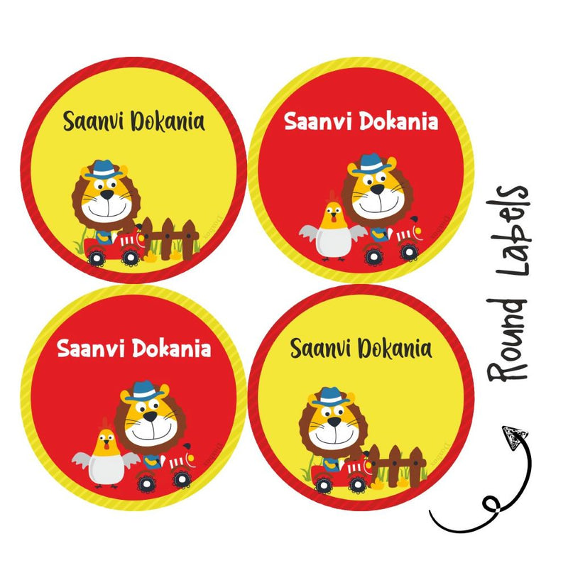 Round Waterproof Labels -Lion on a tracktor