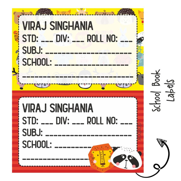 School Book Labels-Animal Faces