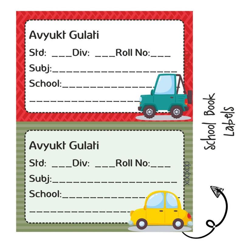 School Book Labels-Cute Car