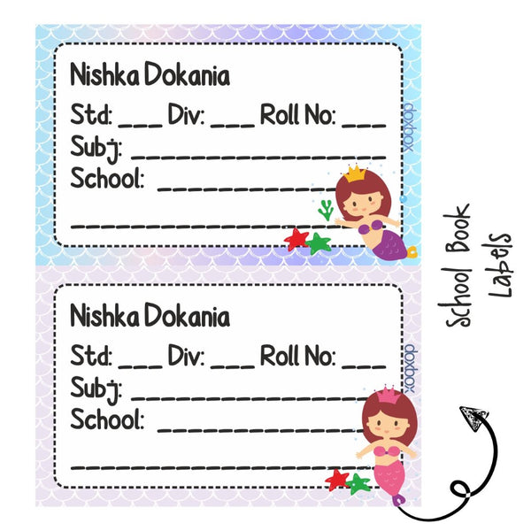 School Book Labels-Cute Mermaid