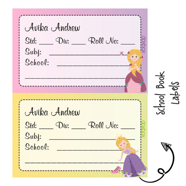 School Book Labels-Cute Princess