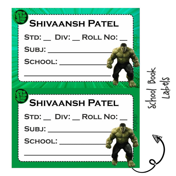 School Book Labels-Hulk