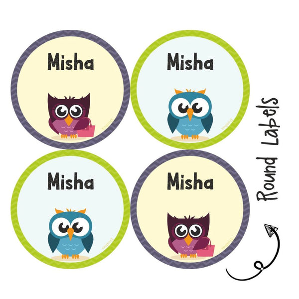 Round Waterproof Labels -Zig Zag owl