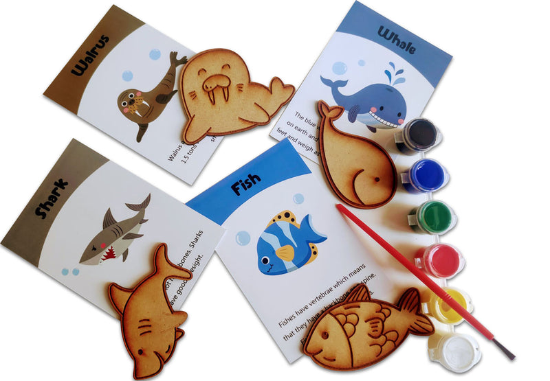 Sea animals flashcards with wooden cutout activity