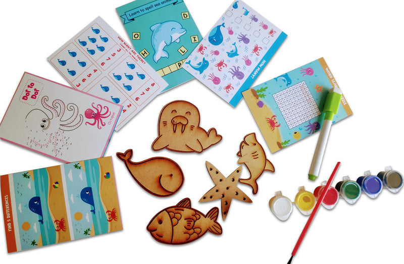 Sea animals flashcards with wooden cutout activity