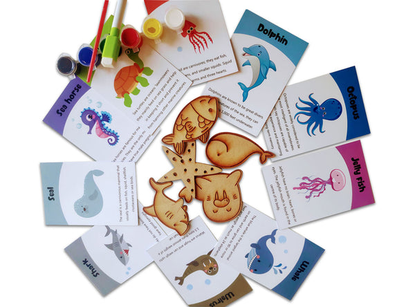 Sea animals flashcards with wooden cutout activity