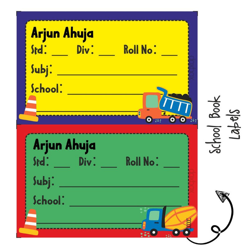 School Book Label - Construction Vehicle