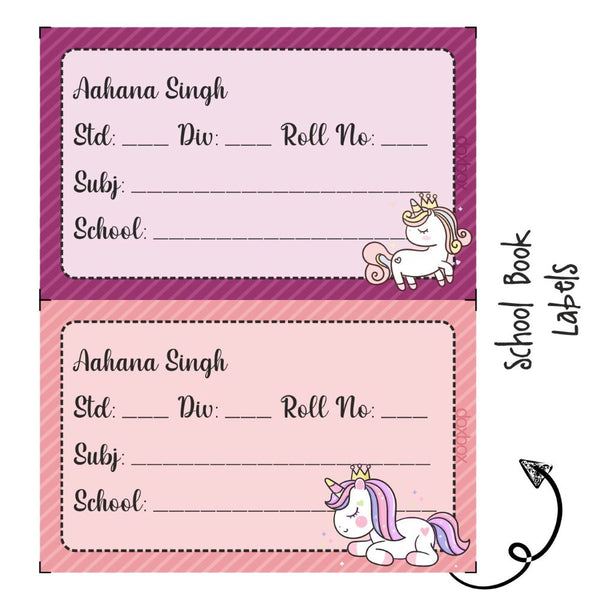 School Book Label - Cute Unicorn