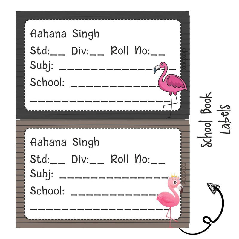 School Book Labels - Flamingo