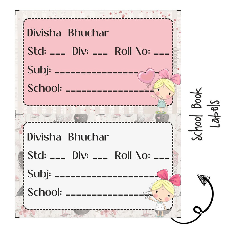 School Book Labels - Girl with a bow