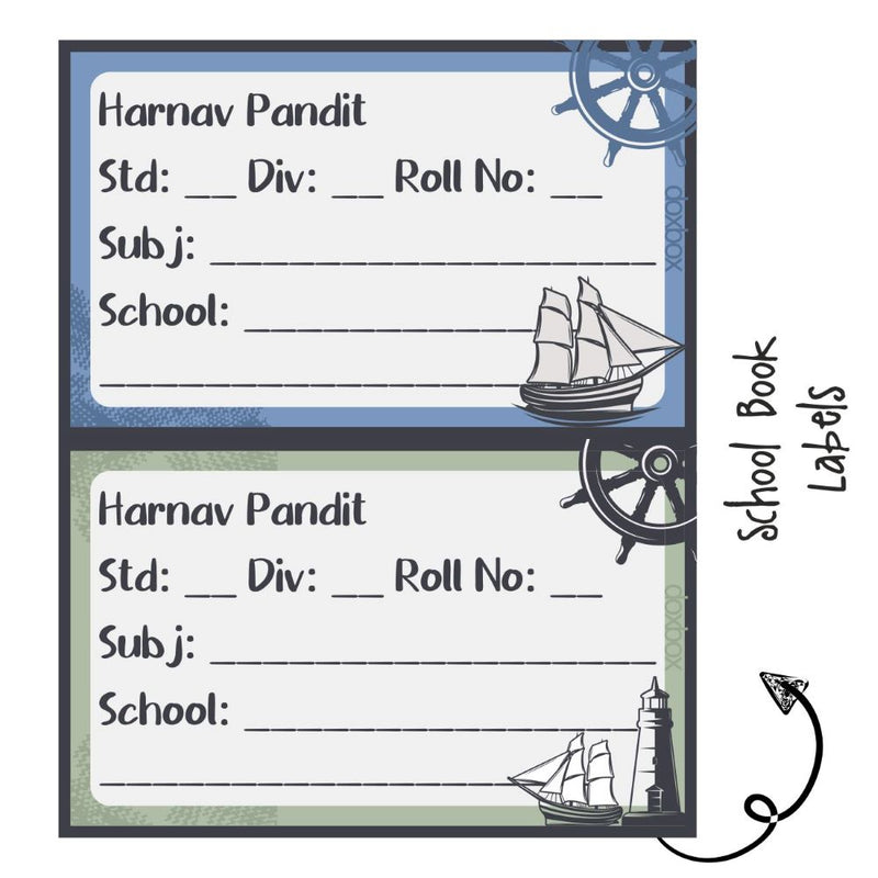 School Book Label - Nautical-Blue