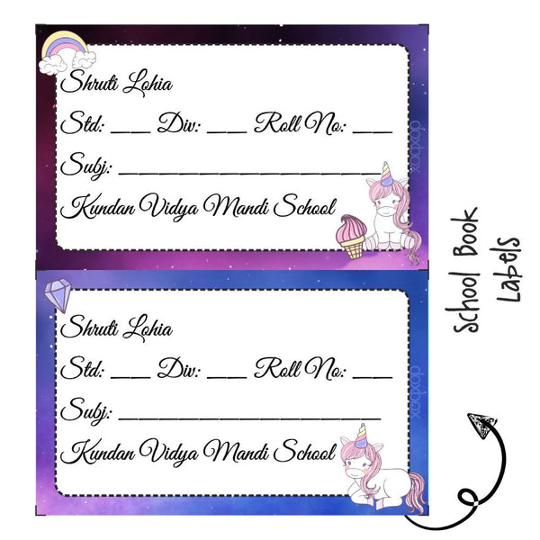 School Book Labels - Unicorn 2