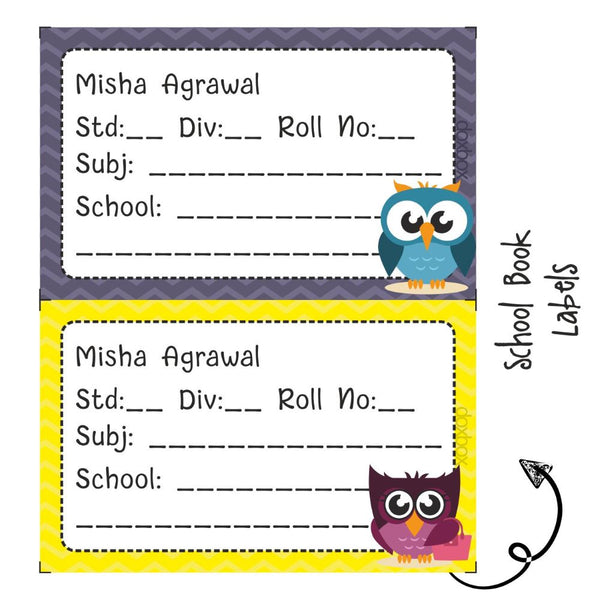 School Book Labels - Zig Zag Owl